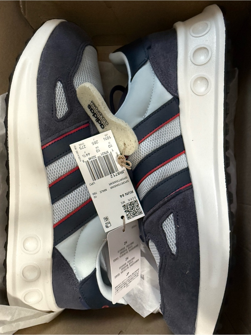 adidas Men's Navy Gray White Sneakers with Red Stripes
